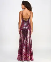 Violet Weekend Juniors' Chevron Sequin Gown