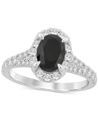 Black & White Diamond Oval Halo Engagement Ring (2 ct. t.w.) in 14k White Gold
