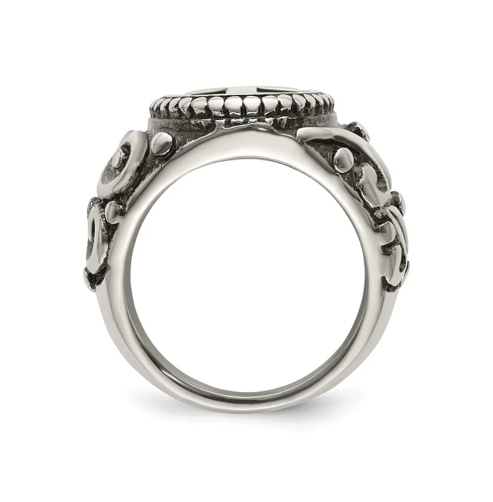 chisel Stainless Steel Antiqued and Polished Cross Ring