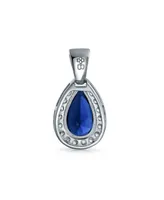 Bling Jewelry Classic Jewelry Large Pear Shape Solitaire Teardrop Halo 15CTW Cz Cubic Zirconia Pendant Necklace Silver Plated