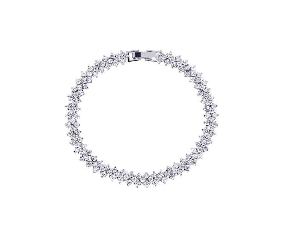 Heart Cubic Zirconia Tennis Bracelet with Round Cut Cubic Zirconia