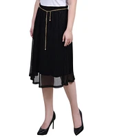 Ny Collection Petite Plisse Metallic Belt Lurex Mesh Skirt