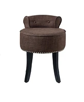 Inspired Home Margot Linen Nailhead Trim Rolled Back Vanity Stool