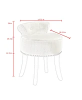 Inspired Home Margot Linen Nailhead Trim Rolled Back Vanity Stool