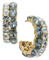 On 34th Gold-Tone Small Crystal Double-Row C-Hoop Earrings, 0.9", Created for Macy's