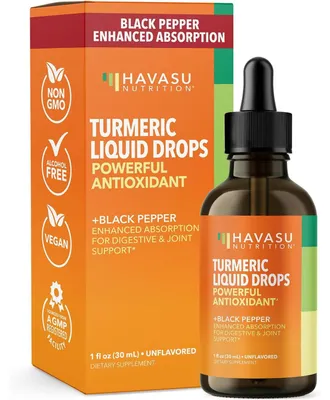 Organic Turmeric Liquid Drops, Liquid Turmeric 1000mg Enhanced Absorption for Digestive & Joint Support, Unflavored, Havasu Nutrition, 1 fl oz