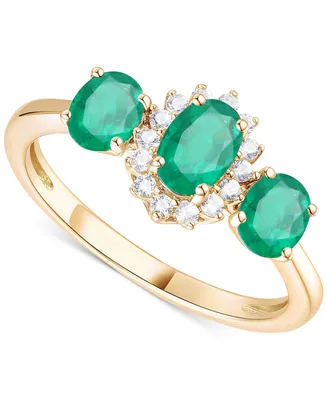 Emerald (1-1/8 ct. t.w.) & Diamond (1/8 Triple Oval Halo Ring 14k Gold (Also Ruby Sapphire)