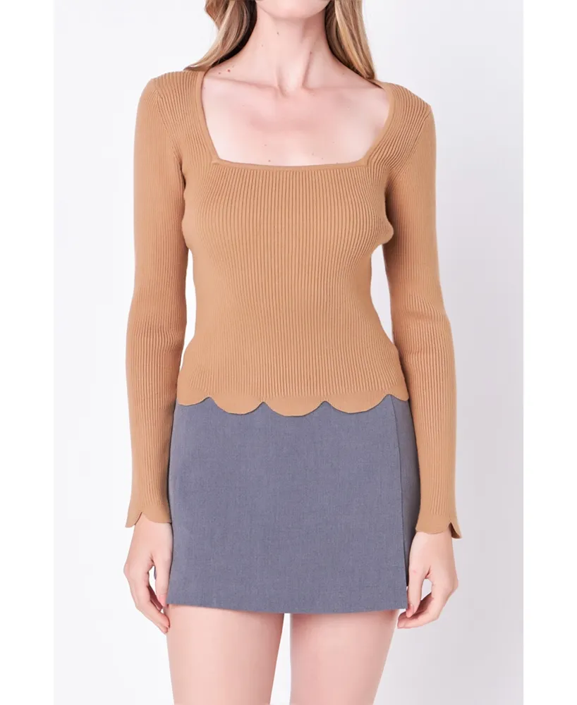 Women's Scallop Hem Long Sleeve Sweater