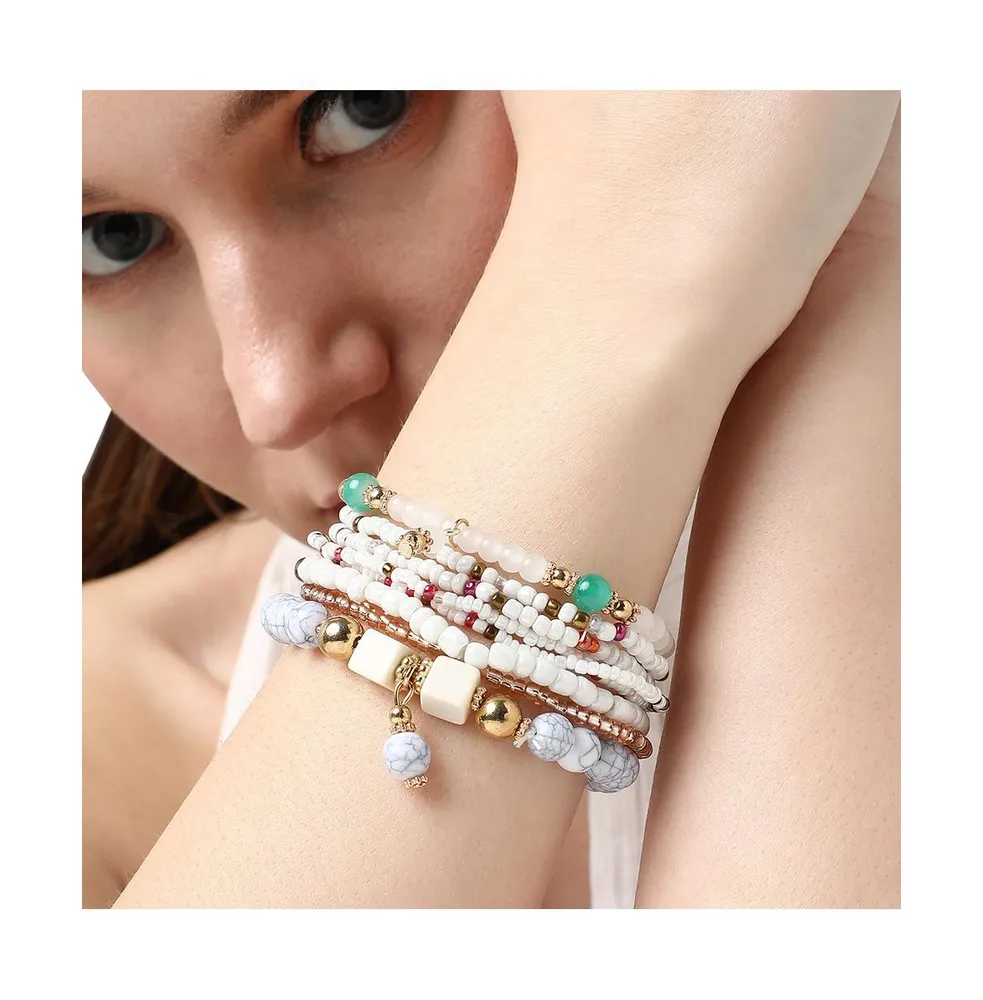 Sohi Women's White Color Pack Of 8 Beaded Strand Bracelet