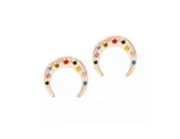 Crescent Moon Stud Earrings with Rainbow Cubic Zirconia Stones