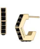 Bulova Gold-Tone Ip Stainless Steel Small Black Spinel Hoop Earrings, 0.55"