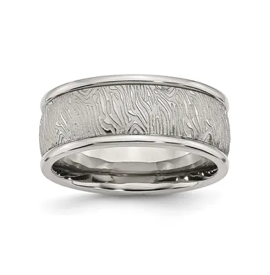 Chisel Stainless Steel Polished Textured 9mm Rounded Edge Band Ring