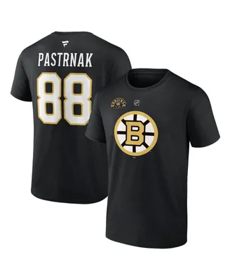 Men's Fanatics David Pastrnak Black Boston Bruins Authentic Stack Name and Number T-shirt
