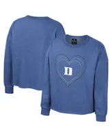 Big Girls Colosseum Royal Duke Blue Devils Audrey Washed Fleece Pullover Crewneck Sweatshirt