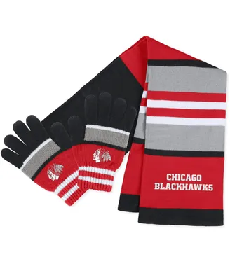 Women's Wear by Erin Andrews Chicago Blackhawks Stripe Glove and Scarf Set
