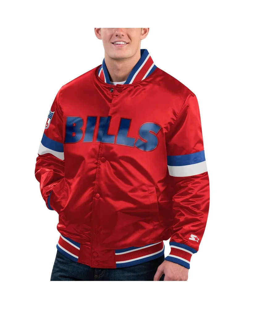 Men's Starter Red Distressed Buffalo Bills Gridiron Classics Home Game Satin Full-Snap Varsity Jacket