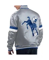 Men's Starter Gray Distressed Indianapolis Colts Gridiron Classics Home Game Satin Full-Snap Varsity Jacket