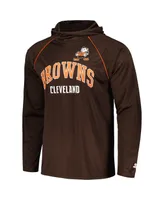 Men's Starter Brown Distressed Cleveland Brown Gridiron Classics Throwback Raglan Long Sleeve Hooded T-shirt