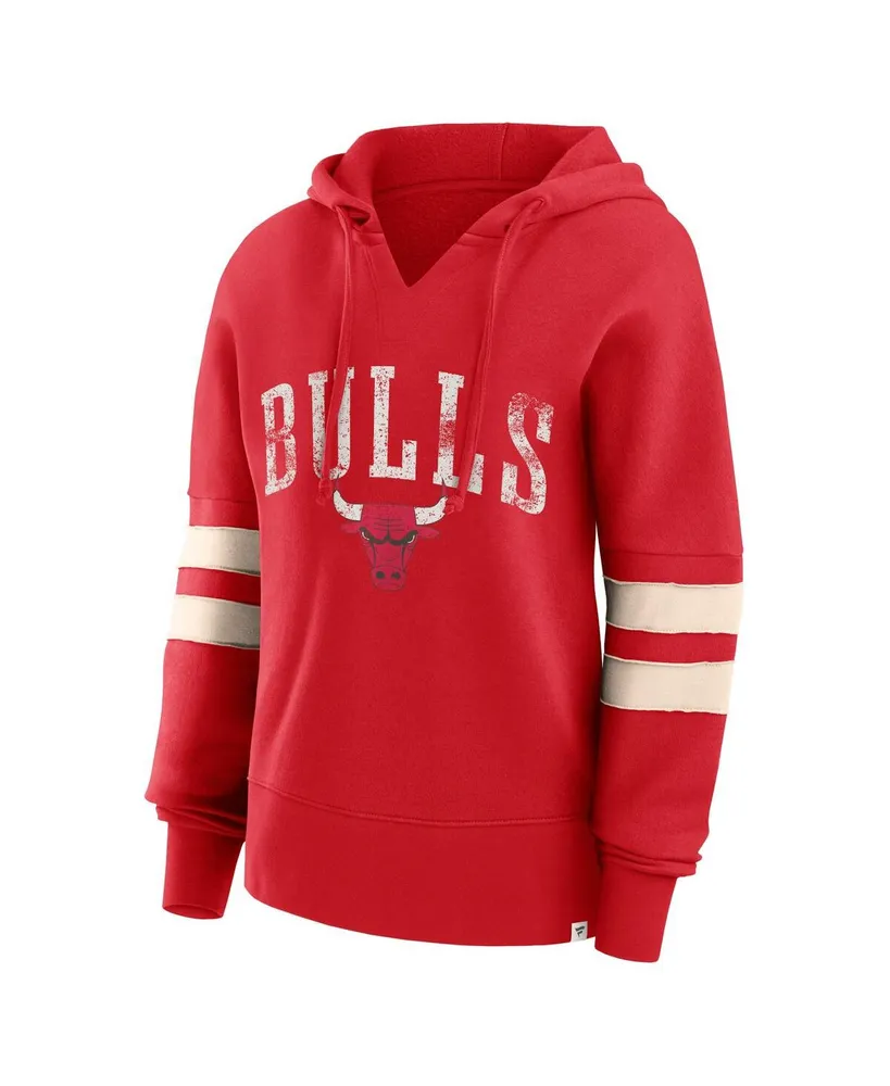 Women's Fanatics Red Distressed Chicago Bulls Bold Move Dolman V-Neck Pullover Hoodie