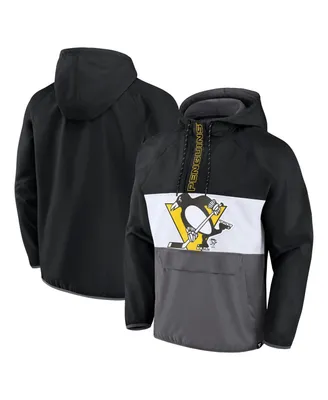 Men's Fanatics Black Pittsburgh Penguins Flagrant Foul Anorak Raglan Half-Zip Hoodie Jacket