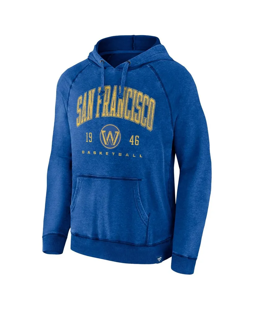 Men's Fanatics Heather Royal Distressed Golden State Warriors Foul Trouble Snow Wash Raglan Pullover Hoodie