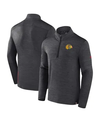 Men's Fanatics Heather Charcoal Chicago Blackhawks Authentic Pro Quarter-Zip Pullover Top