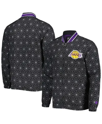 Men's Starter Black Los Angeles Lakers In-Field Play Fashion Satin Full-Zip Varsity Jacket