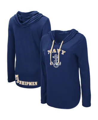 Women's Colosseum Navy Midshipmen My Lover Lightweight Hooded Long Sleeve T-shirt