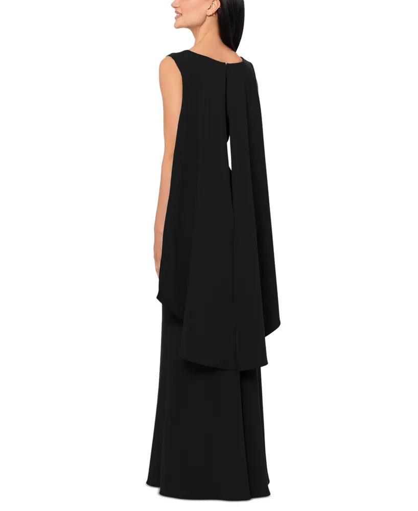 Xscape Women's Asymmetric-Neck Sleeveless Cape Gown