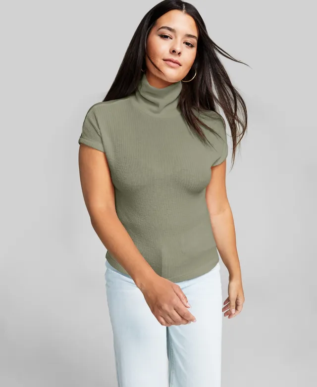 And Now This Women's Ribbed Cap-Sleeve Turtleneck Top