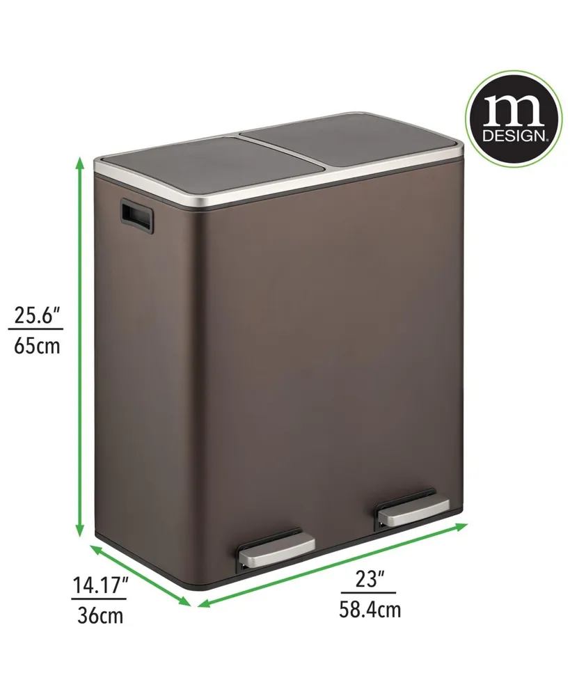 mDesign Metal Steel 60L Dual Compartment Step Trash Can