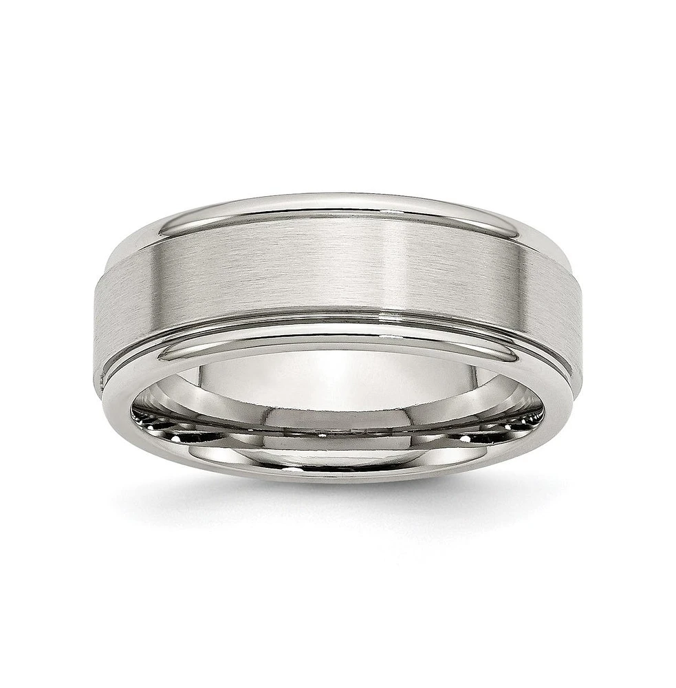 Chisel Stainless Steel Polished Brushed Center 8mm Edge Band Ring