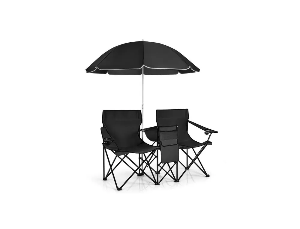 Portable Folding Picnic Double Chair with Umbrella