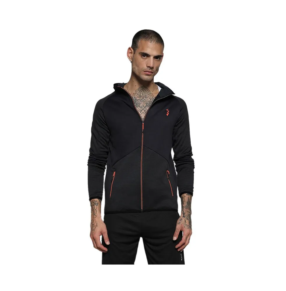 Campus Sutra Men's Black Zip-Front Activewear Jacket With Insert Pocket