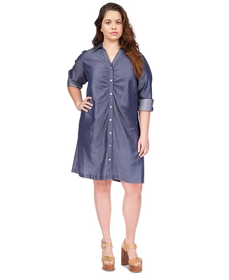 Michael Kors Plus Ruched-Front Shirtdress