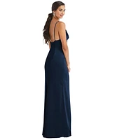 Women's Cowl-Neck Draped Wrap Maxi Dress with Front Slit