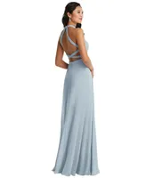 Womens Stand Collar Halter Maxi Dress with Criss Cross Open-Back