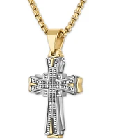 Men's Diamond Cross 22" Pendant Necklace (1/3 ct. t.w.) in Gold-Tone Ion-Plated Stainless Steel