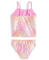 Breaking Waves Big Girls 2-Pc, Metallic Scales-Print Flounce Tankini Swimsuit