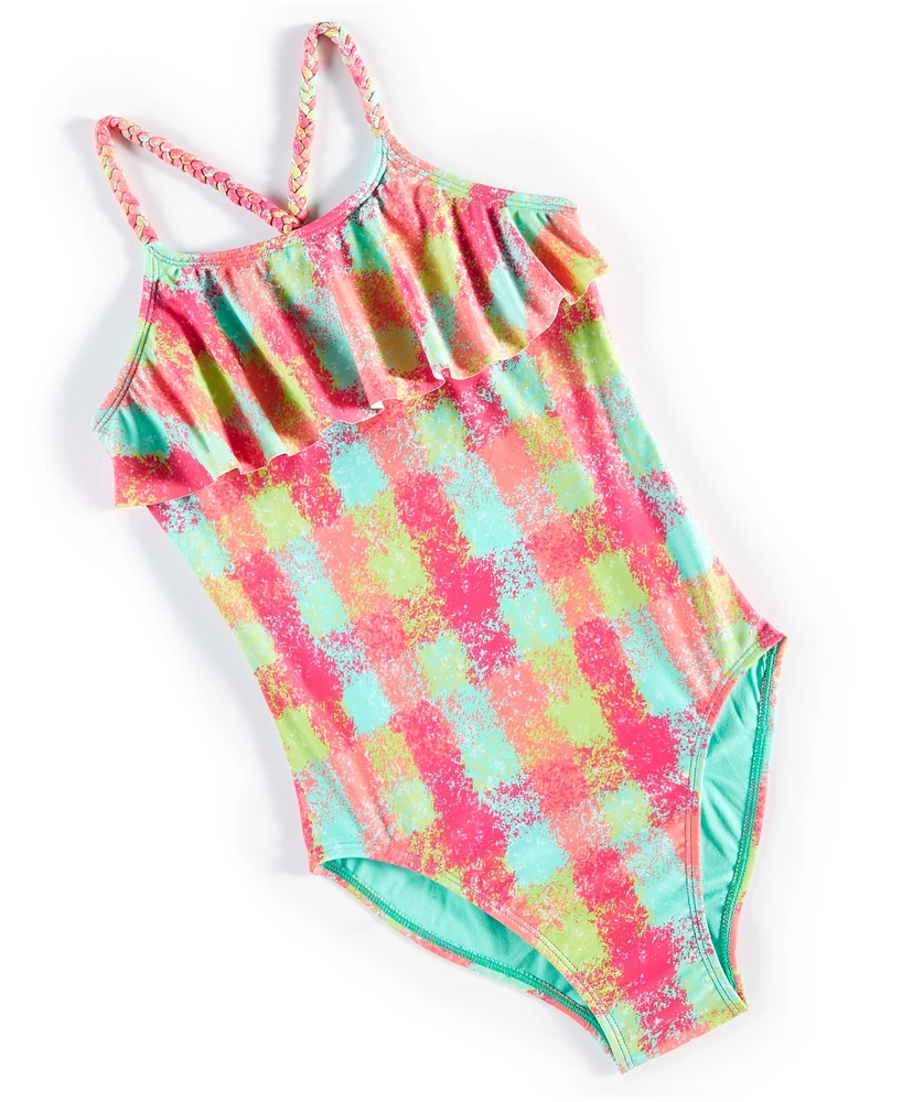 Breaking Waves Big Girls Flounce Twisted-Straps One-Piece Swimsuit