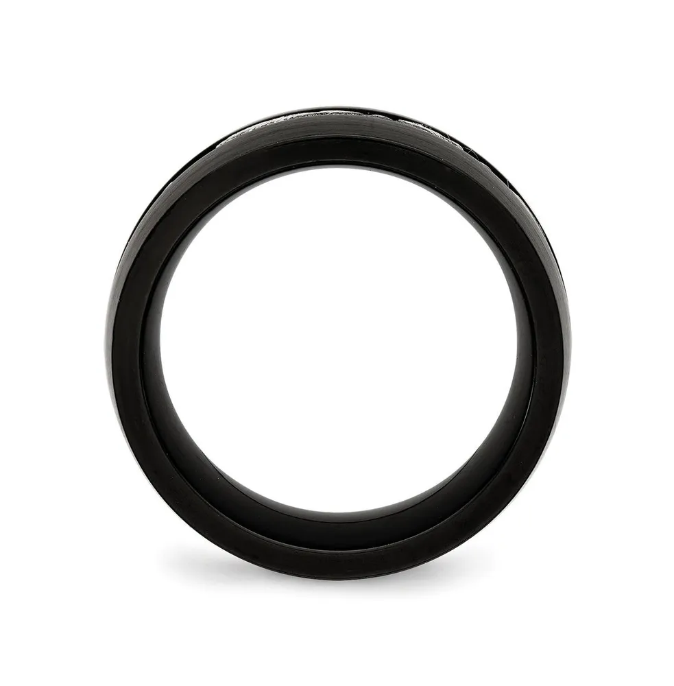 Chisel Stainless Steel Brushed Black Ip-plated Cz 10mm Band Ring