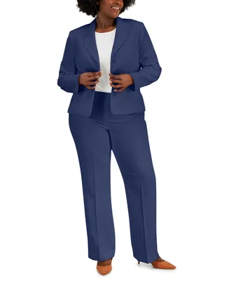 Le Suit Plus Button-Front Side-Zip Pantsuit