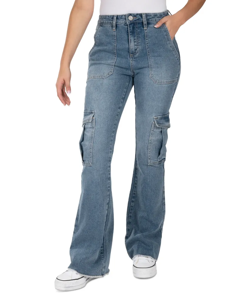 Indigo Rein Juniors' High-Rise Flare-Leg Cargo Jeans