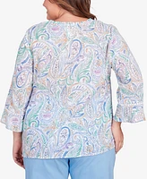 Alfred Dunner Plus Size Classic Pastels Paisley Flutter Sleeve Button Front Top