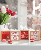 Glitzhome 4" H Valentine's Wooden Block Table Decor, Set of 4