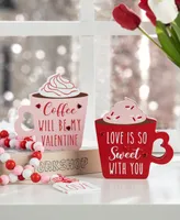 Glitzhome Wooden Valentine's Coffee Cup Table Decor, Set of 2