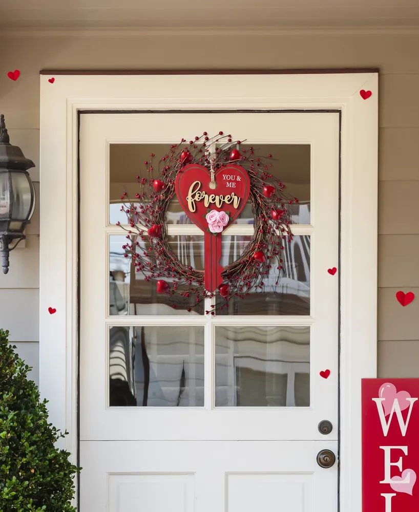 Glitzhome 14" H Valentine's Wooden Key-Shaped Door Hanger