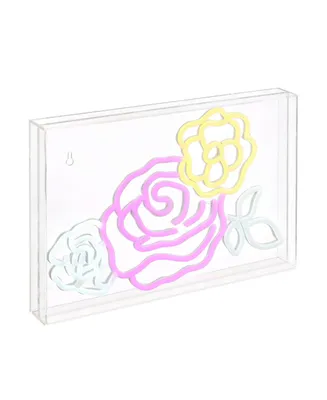 Jonathan Y Crowd Of Roses Contemporary Glam Acrylic Box Usb Operated Led Neon Light