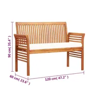 2-Seater Patio Bench with Cushion 47.2" Solid Acacia Wood