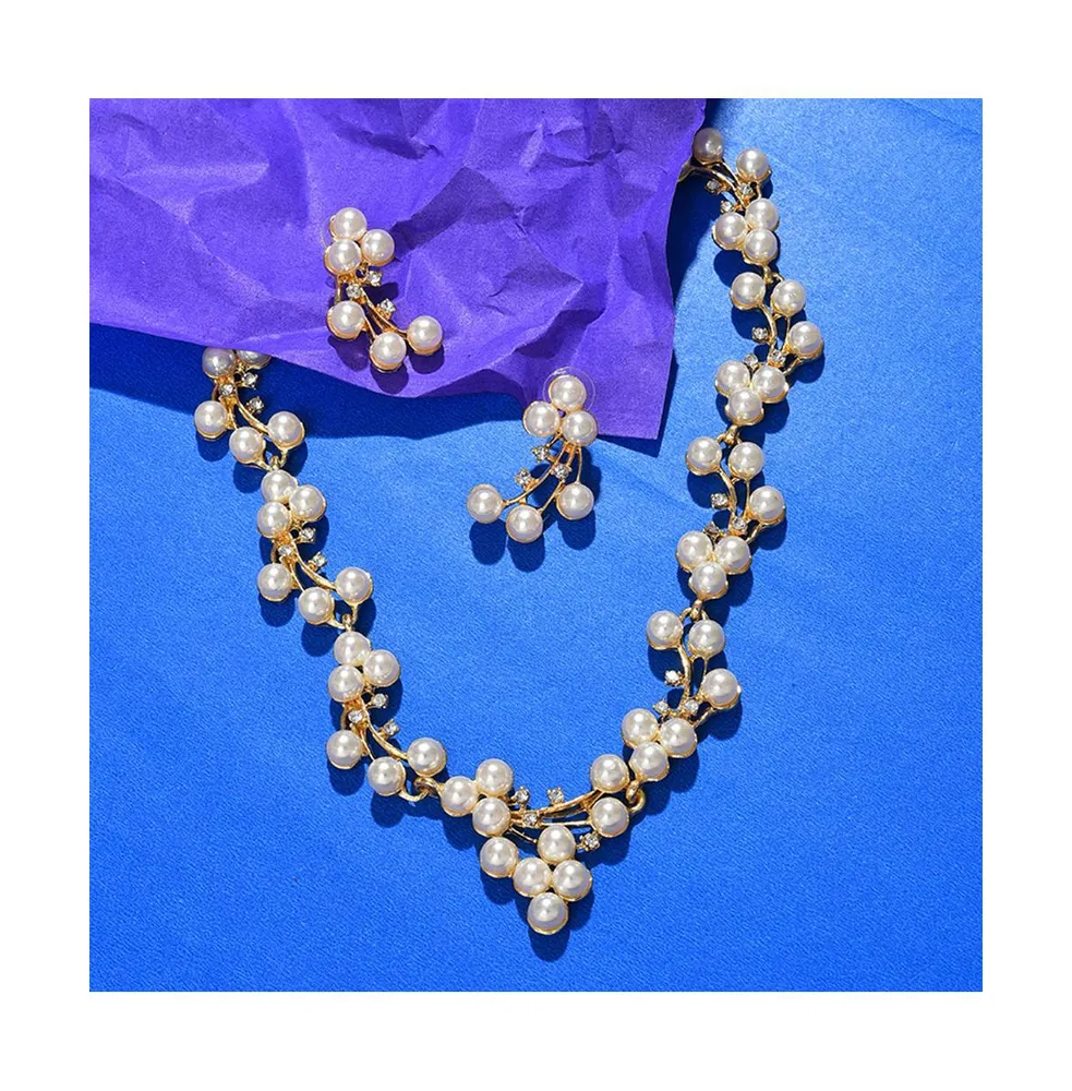 Sohi Women's Gold Pearl Cluster Jewelry Set